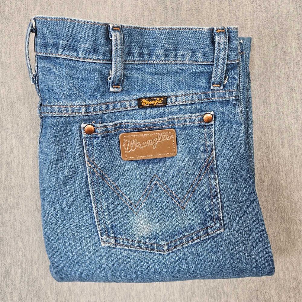 Wrangler Jeans Mens 34x36 Blue Slim Cowboy Cut Light Wash Distressed Faded